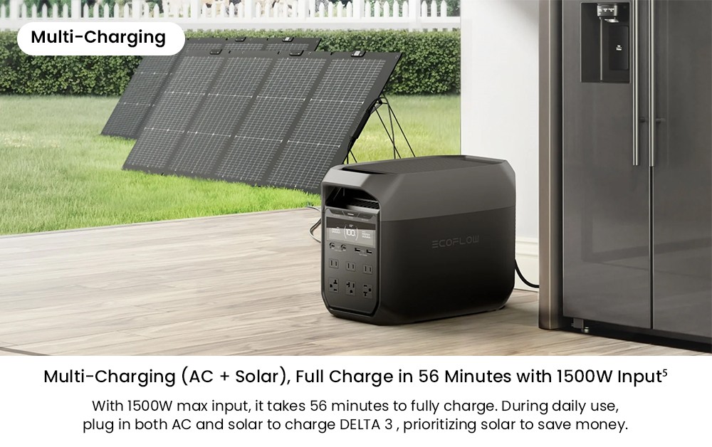 EcoFlow DELTA 3 Portable Power Station, 1024Wh LFP Battery, 1800W Solar Generator, 13 Outlets, <10ms UPS & <30dB Noise, Expandable to 5kWh, App Control, IP65 Protection, 56min Fast Charging, for Home Backup, Outdoor Camping & RV