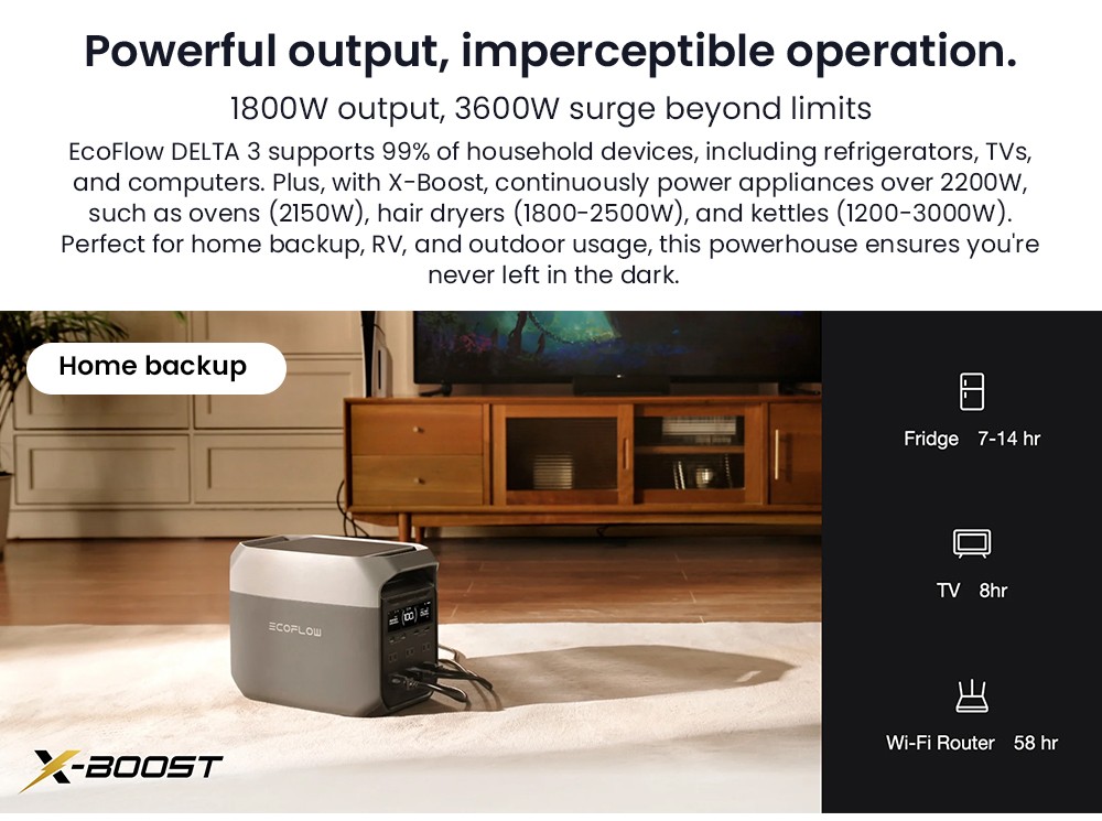 EcoFlow DELTA 3 Portable Power Station, 1024Wh LFP Battery, 1800W Solar Generator, 13 Outlets, <10ms UPS & <30dB Noise, Expandable to 5kWh, App Control, IP65 Protection, 56min Fast Charging, for Home Backup, Outdoor Camping & RV
