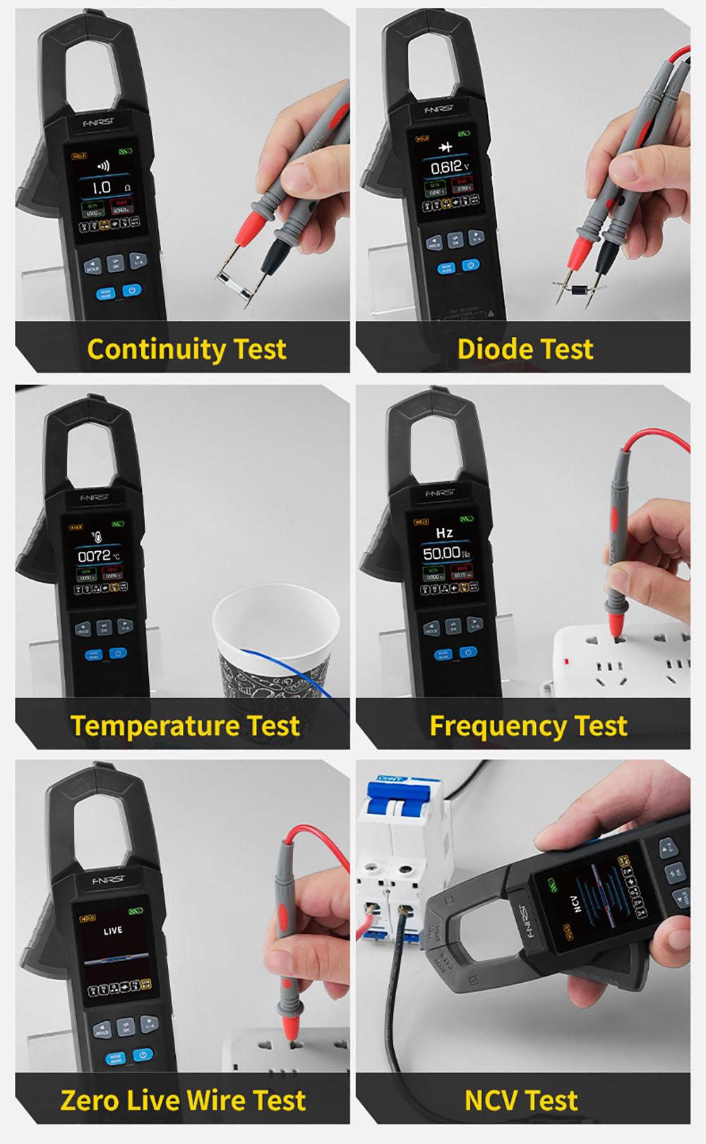 FNIRSI DMC-100 Digital Clamp Multimeter, 10,000-count True RMS, 2inch Color Screen, DC AC Current USB Tester NCV Electrician Tool