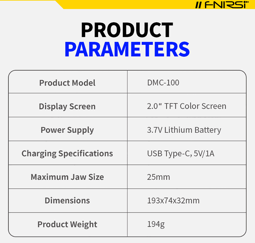 FNIRSI DMC-100 Digital Clamp Multimeter, 10,000-count True RMS, 2inch Color Screen, DC AC Current USB Tester NCV Electrician Tool