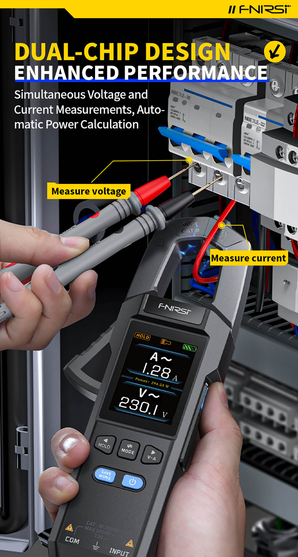FNIRSI DMC-100 Digital Clamp Multimeter, 10,000-count True RMS, 2inch Color Screen, DC AC Current USB Tester NCV Electrician Tool
