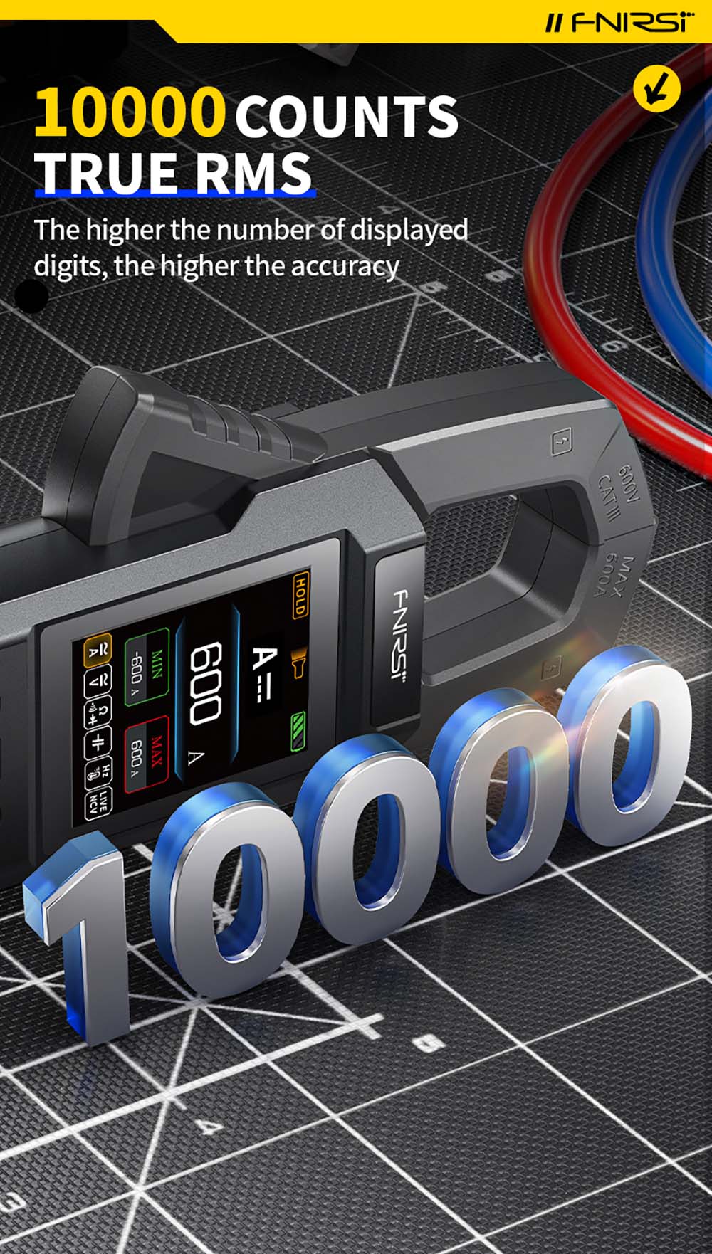 FNIRSI DMC-100 Digital Clamp Multimeter, 10,000-count True RMS, 2inch Color Screen, DC AC Current USB Tester NCV Electrician Tool