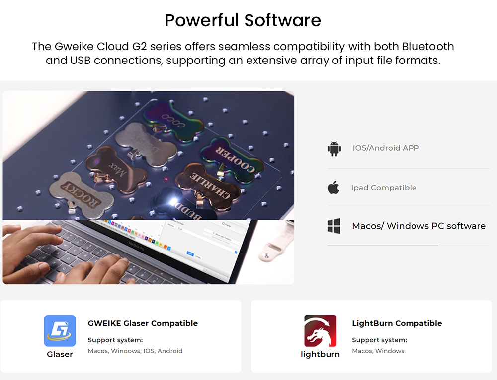 Gweike Cloud G2 MAX 50W Laser Marking Machine, 15000mm/s Speed, 0.001mm Accuracy, 150mm*150mm, 5mm Deep Engraving, 90+ Colors Engrave, GWEIKE Glaser/ LightBurn, Supports Rotary Roller