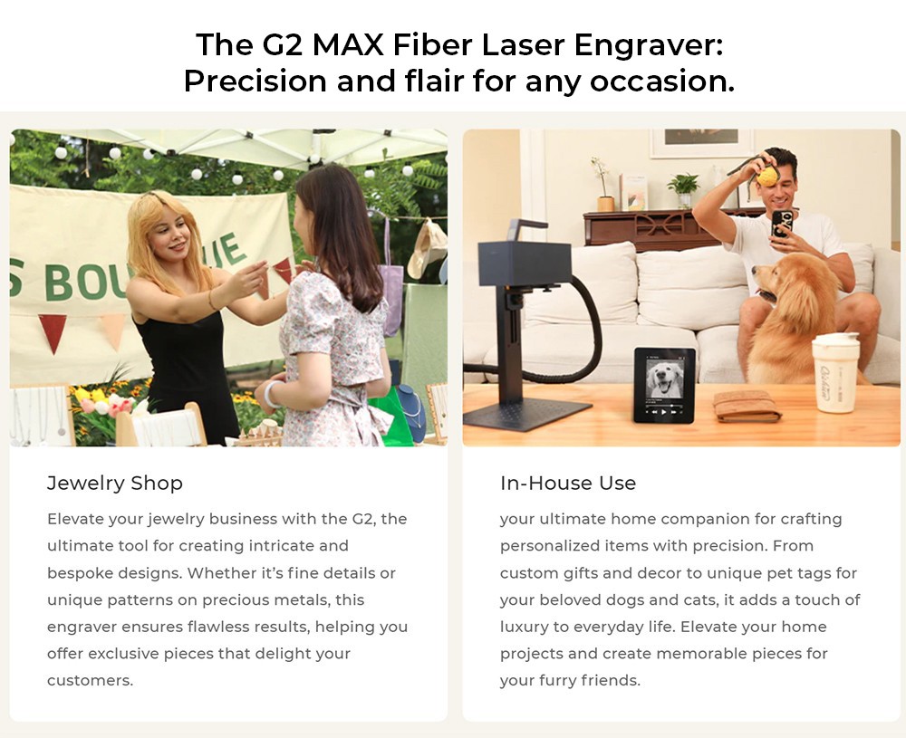 Gweike Cloud G2 MAX 50W Laser Marking Machine, 15000mm/s Speed, 0.001mm Accuracy, 150mm*150mm, 5mm Deep Engraving, 90+ Colors Engrave, GWEIKE Glaser/ LightBurn, Supports Rotary Roller