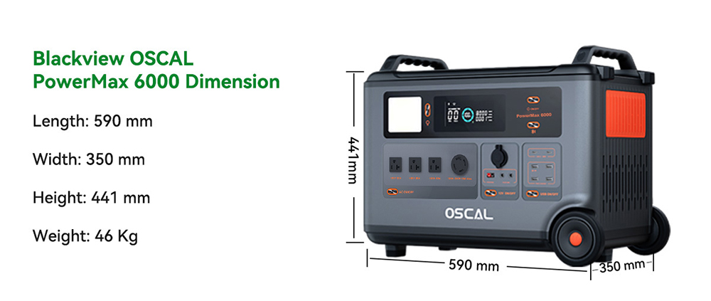 Blackview Oscal PowerMax 6000 6000W Rugged Power Station, 3600Wh to 57600Wh LiFePO4 Battery, 14 Outlets, 120V/240V Dual Voltage Output, 3500+ Life Circle, Smart APP Control, 5 LED Light Modes, Morse Code Signal