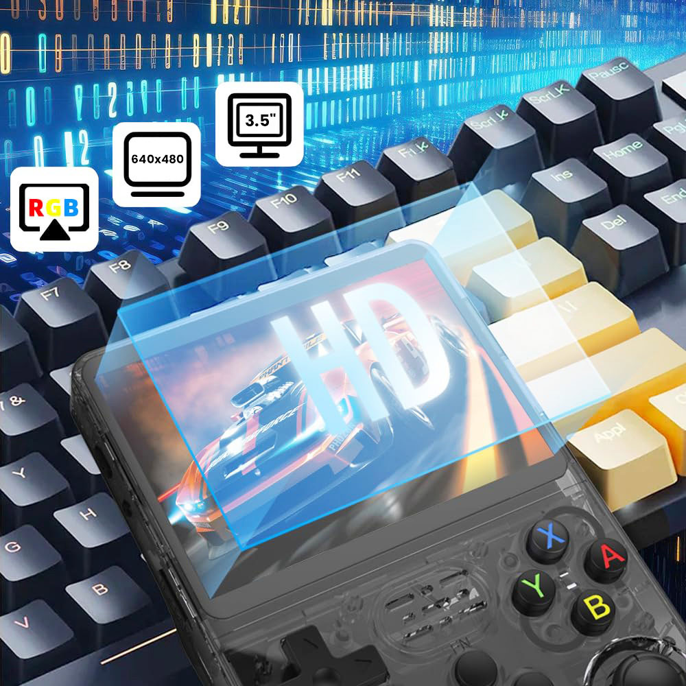 R36S Retro Game Console, 64GB TF Card with 10000 Games, 32GB ArkOS 2.0 Based on Linux, 20 Emulators, 3.5-inch IPS Screen, 1GB DDR3L, 8W Speaker, 3-5H Battery Life - Navy Blue