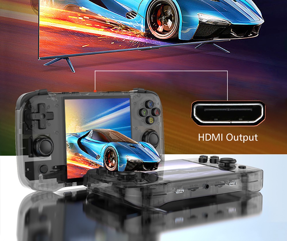 R46S Retro Game Console, 4-inch IPS Screen, 16GB + 128GB TF Card, 1GB LPDDR4 RAM, 8W Speaker, 8H Battery Life, 2.4G WiFi - Black