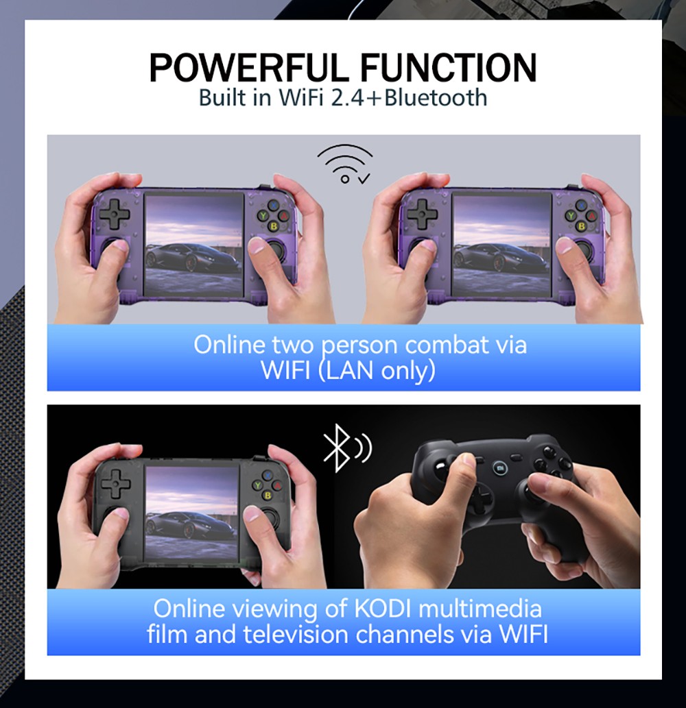 R46S Retro Game Console, 4-inch IPS Screen, 16GB + 128GB TF Card, 1GB LPDDR4 RAM, 8W Speaker, 8H Battery Life, 2.4G WiFi - Black