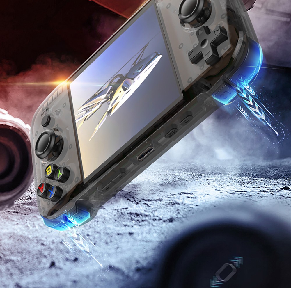 R46S Retro Game Console, 4-inch IPS Screen, 16GB + 64GB TF Card, 1GB LPDDR4 RAM, 8W Speaker, 8H Battery Life, 2.4G WiFi - Black