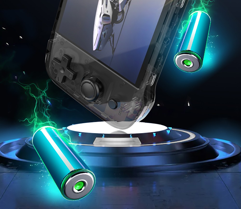 R46S Retro Game Console, 4-inch IPS Screen, 16GB + 64GB TF Card, 1GB LPDDR4 RAM, 8W Speaker, 8H Battery Life, 2.4G WiFi - Transparent Purple