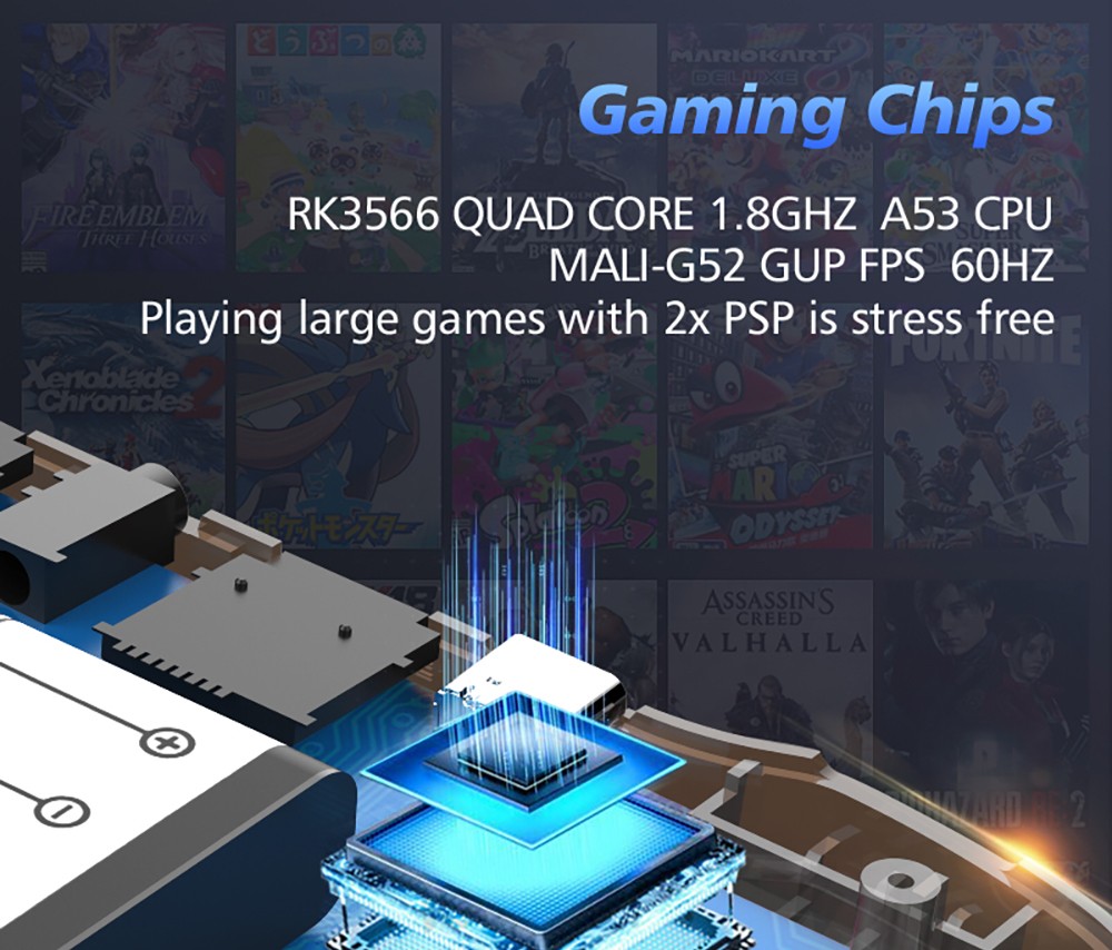 R46S Retro Game Console, 4-inch IPS Screen, 16GB + 64GB TF Card, 1GB LPDDR4 RAM, 8W Speaker, 8H Battery Life, 2.4G WiFi - White