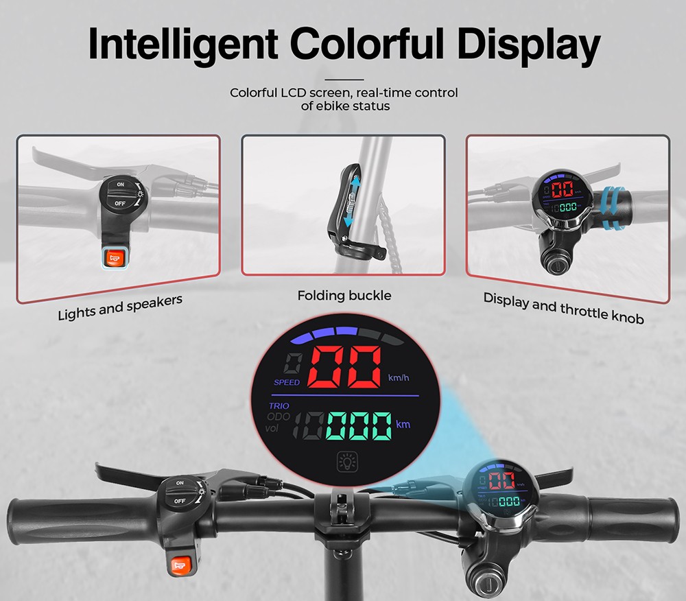 SAMEBIKE SM-C01 Foldable Electric Scooter with Seat, 350W Motor, 36V 10.4Ah Battery, 12 inch Tire, 32km/h Max Speed, 25km Range, Mechanical Disc Brakes, LCD Display - Blue