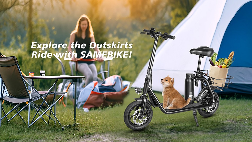 SAMEBIKE SM-C01 Foldable Electric Scooter with Seat, 350W Motor, 36V 10.4Ah Battery, 12 inch Tire, 32km/h Max Speed, 25km Range, Mechanical Disc Brakes, LCD Display - White