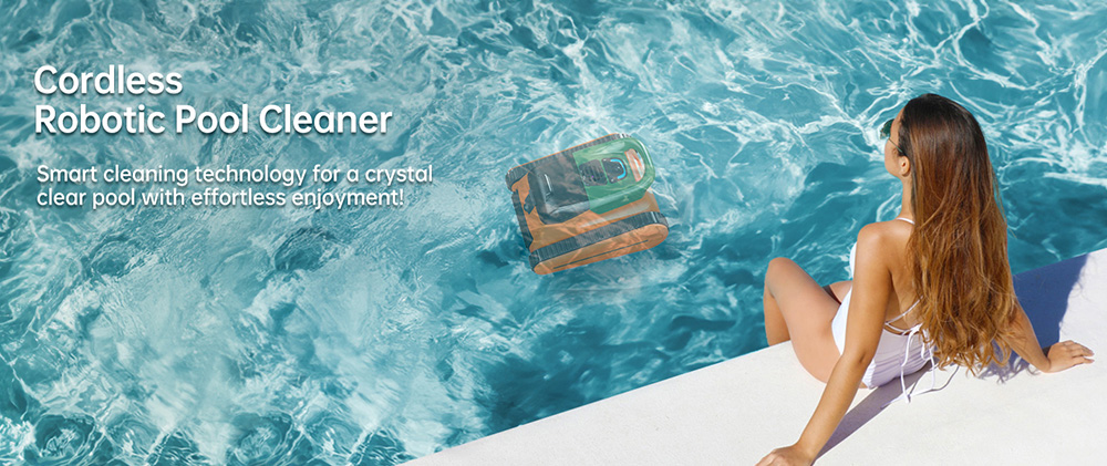 SEAUTO Crab Kabelloser Poolroboter, bis zu 2,5 Stunden Laufzeit, 3,5 l großer Filterkorb, Wandklettern, Wasserlinienreinigung, 2,5 Stunden Schnellladung, geeignet für 185,8 m² große Flächen