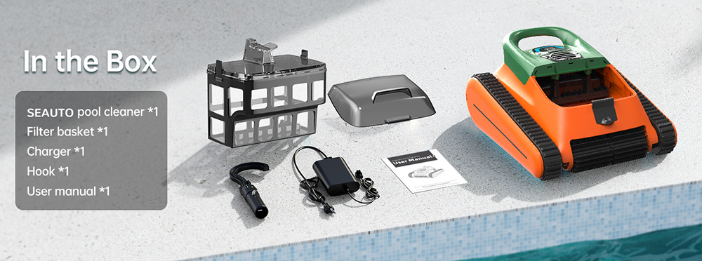 SEAUTO Crab Kabelloser Poolroboter, bis zu 2,5 Stunden Laufzeit, 3,5 l großer Filterkorb, Wandklettern, Wasserlinienreinigung, 2,5 Stunden Schnellladung, geeignet für 185,8 m² große Flächen