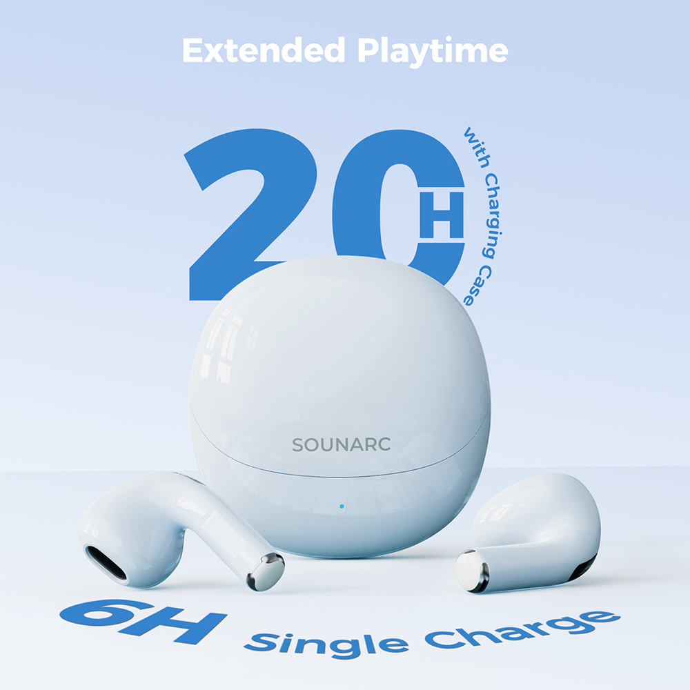 SOUNARC Q3 Earbuds, Bluetooth 5.3, IPX5 Waterproof, Up to 20 Hours Playtime - Blue