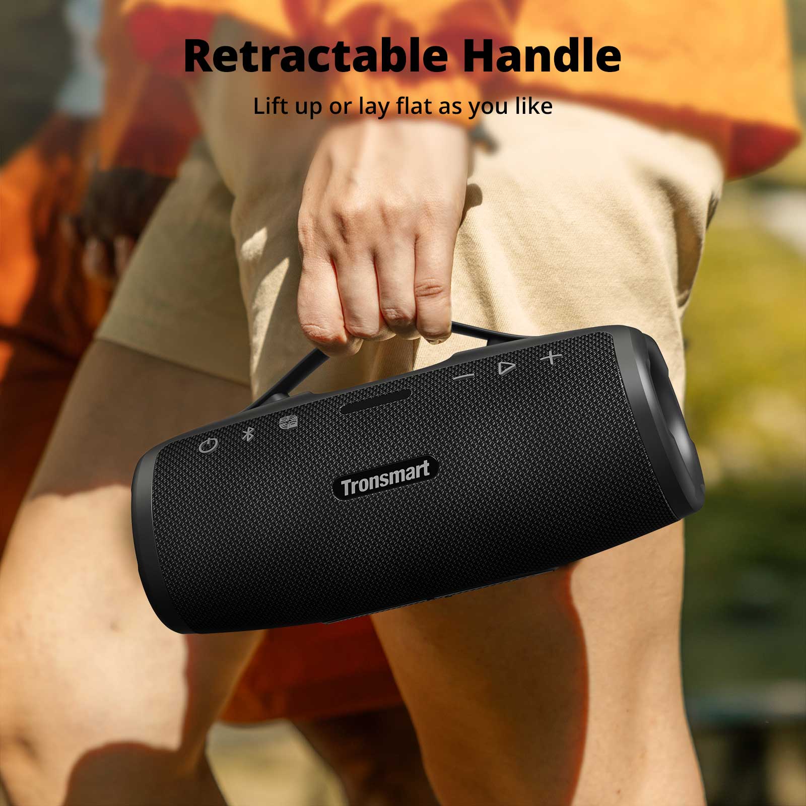 Tronsmart Mirtune S100 Portable Outdoor Speaker, Bluetooth 5.3, Customizable EQ, 50W Output, 20 Hours of Playtime, IPX7 Waterproof, Retractable Handle - Black