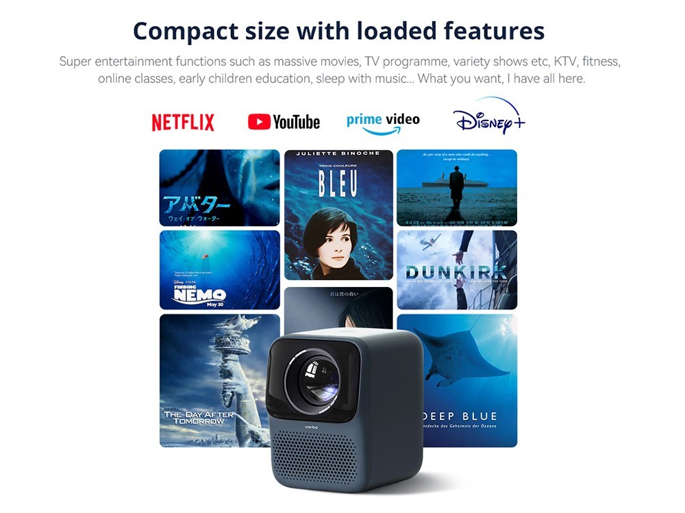 Refurbished Wanbo T2 Max NEW LCD Projector, Native 1080P, Full-sealed Optical Engine, 450 ANSI Lumens, Android 9.0, AI Auto Focus & Keystone Correction, Netflix YouTube Preinstalled - Blue