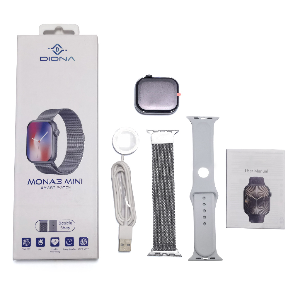 DIONA MONA3 Mini Smartwatch, 2.1-inch Screen, Health & Sleep Monitoring, Bluetooth Calling, Multiple Sports Modes, Voice Assistant - Silver