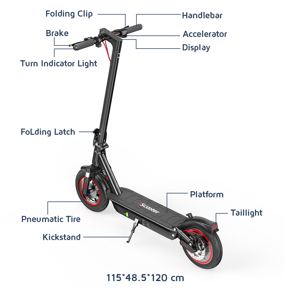 iScooter i10 Electric Scooter, 650W Motor, 36V 15Ah, 10-inch Pneumatic Tire, 40km/h Max Speed, 45km Max Range, Front and Rear Suspension, Electronic Brake & Disc Brake