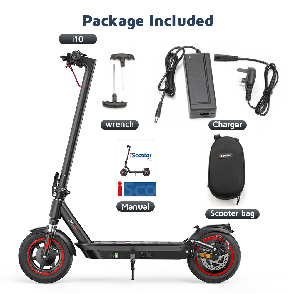 iScooter i10 Electric Scooter, 650W Motor, 36V 15Ah, 10-inch Pneumatic Tire, 40km/h Max Speed, 45km Max Range, Front and Rear Suspension, Electronic Brake & Disc Brake