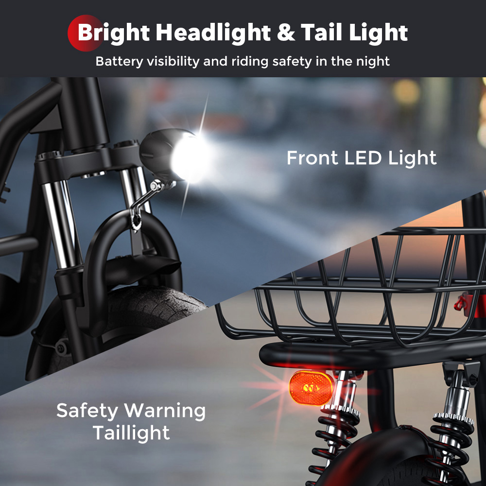 iScooter i12 Electric Scooter with Seat & Rear Basket, 500W Motor, 36V 7.5Ah Battery, 12-inch Pneumatic Tire, 25km/h Max Speed, 35km Max Range, Dual Disc Brakes, Dual Shock Absorption