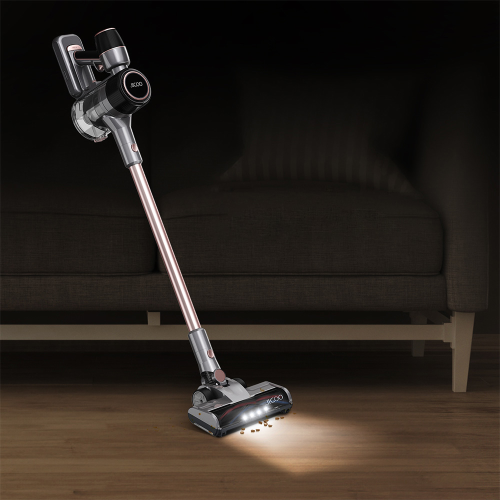 JIGOO C300 Cordless Vacuum Cleaner, 30KPa Suction, 400W Motor, 1.2L Dust Cup, 5-Stage Filtration, Up to 45 Mins Runtime, 7x2000mAh Removable Batteries, LED Touch Screen - Gold