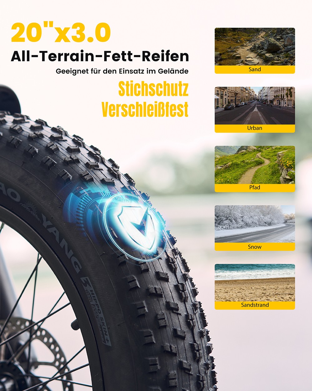 Free Elektrofahrrad, 250-W-Motor, 48-V-15,6-Ah-Akku, 20 x 3,0-Zoll-Reifen, 25 km/h Höchstgeschwindigkeit, 120 km Reichweite, Scheibenbremse vorne und hinten, Vorderradfederung, Shimano 7-Gang