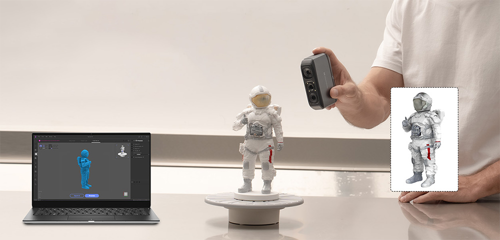 3DMakerpro Moose 3D Scanner, 0.03mm Accuracy, 0.07mm Resolution, Blue LED Light Source, 24-bit Color Camera, Al Visual Tracking, 10fps Frame Rate, Anti-Shake Lenses, Compatible with Windows/MacOS