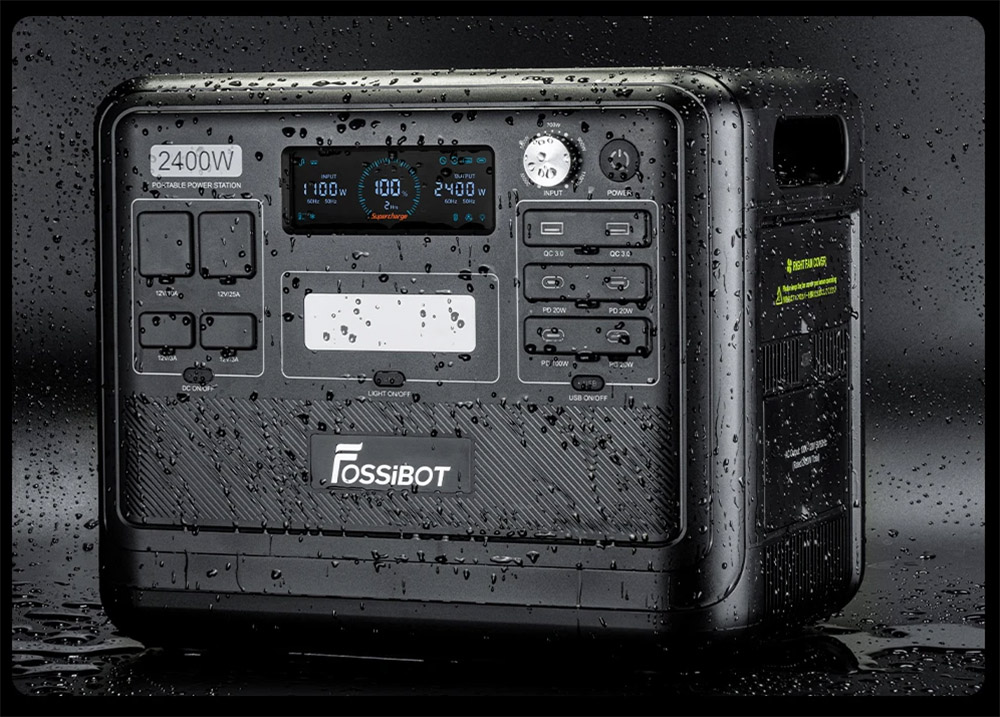 FOSSiBOT F2400 Portable Power Station Kit + 2 x FOSSiBOT SP200 18V 200W Foldable Solar Panel, 2048Wh LiFePO4 Battery 2400W Output Solar Generator, 3xAC RV Car USB Type-C QC3.0 PD DC5521 Pure Sine Wave Full Outlets, 1.5H Fast Charging, Outdoor