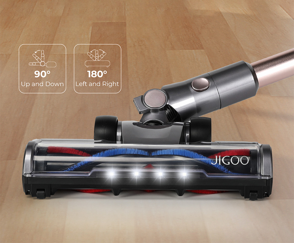 JIGOO C300 Cordless Vacuum Cleaner, 30KPa Suction, 400W Motor, 1.2L Dust Cup, 5-Stage Filtration, Up to 45 Mins Runtime, 7x2000mAh Removable Batteries, LED Touch Screen - Gold
