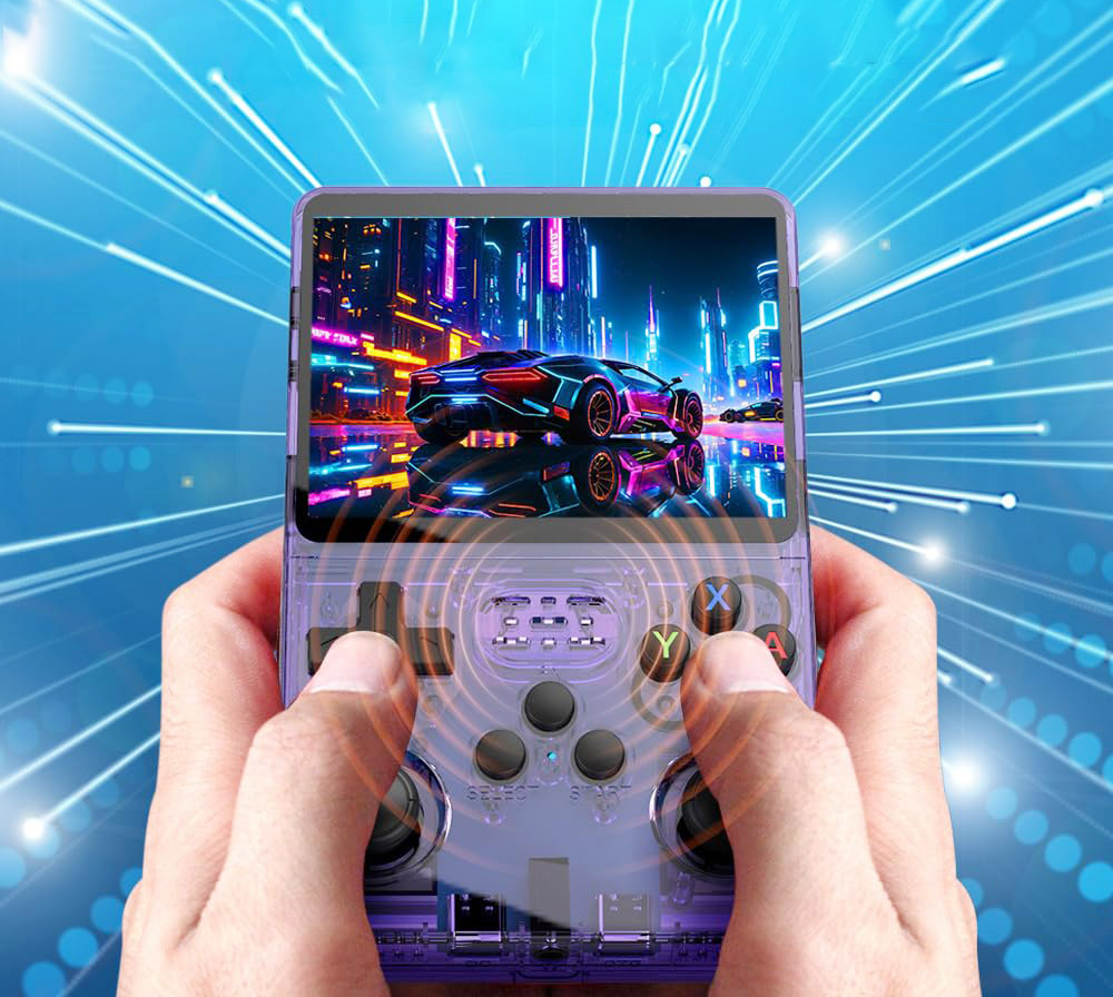 R36S Handheld Game Console, 3.5-inch IPS Screen, Linux System, 11 Emulator, 128GB - Transparent Purple