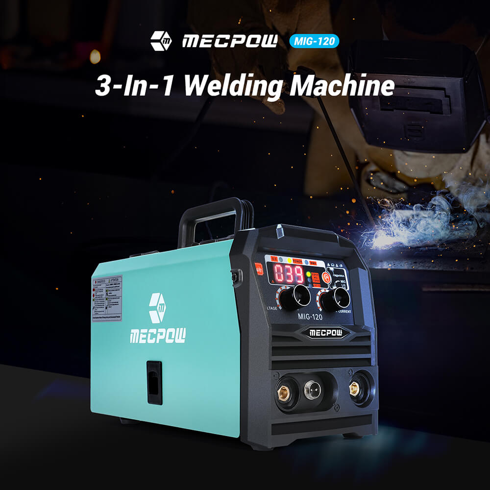 Mecpow MIG120 Gasless Welder, 220V, MIG/MMA/LIFT TIG 3 in 1, Overheating/ Overcurrent/ Overload/Over-Voltage Protection, LCD Display