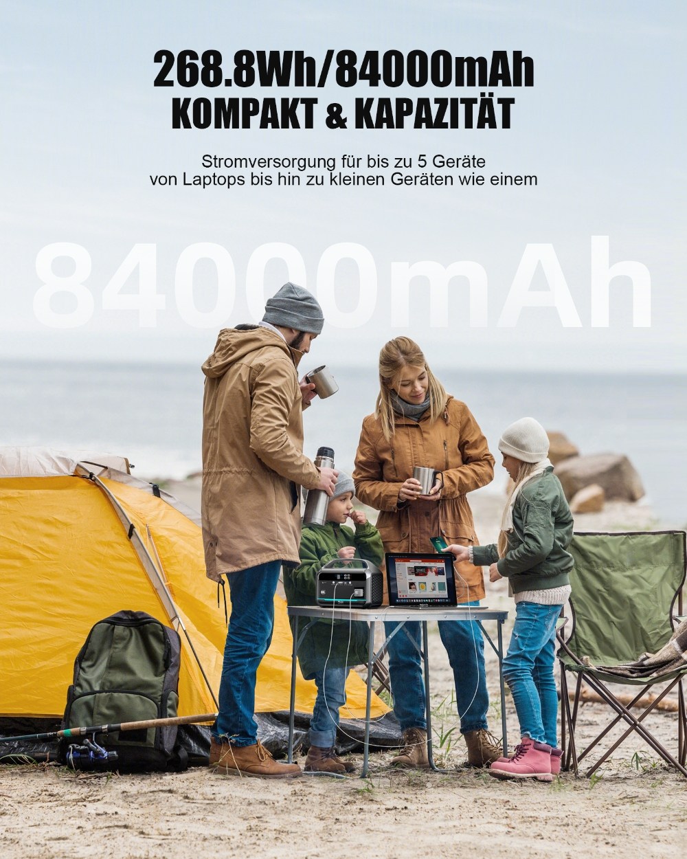 DaranEner NEO300 Tragbare Powerstation, 300 W, 268,8 Wh, LiFePO4-Akku, USB-C PD60W, 110 V, reine Sinuswelle