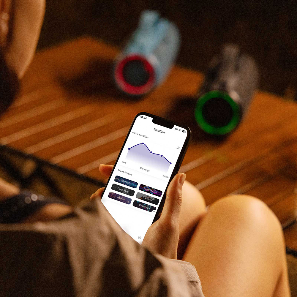 2pcs Tronsmart Mirtune S100 Portable Outdoor Speaker, Bluetooth 5.3, Customizable EQ, 50W Output, 20 Hours of Playtime, IPX7 Waterproof, Retractable Handle - Blue + Black