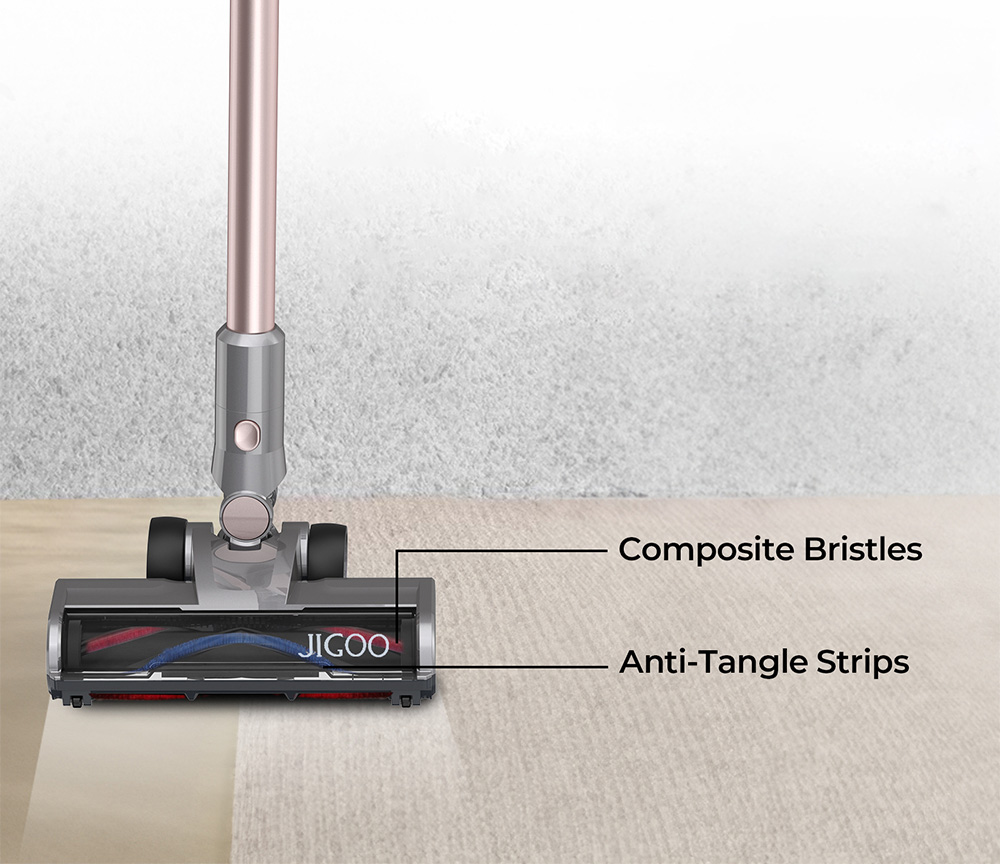 JIGOO C300 Cordless Vacuum Cleaner, 30KPa Suction, 400W Motor, 1.2L Dust Cup, 5-Stage Filtration, Up to 45 Mins Runtime, 7x2000mAh Removable Batteries, LED Touch Screen - Gold