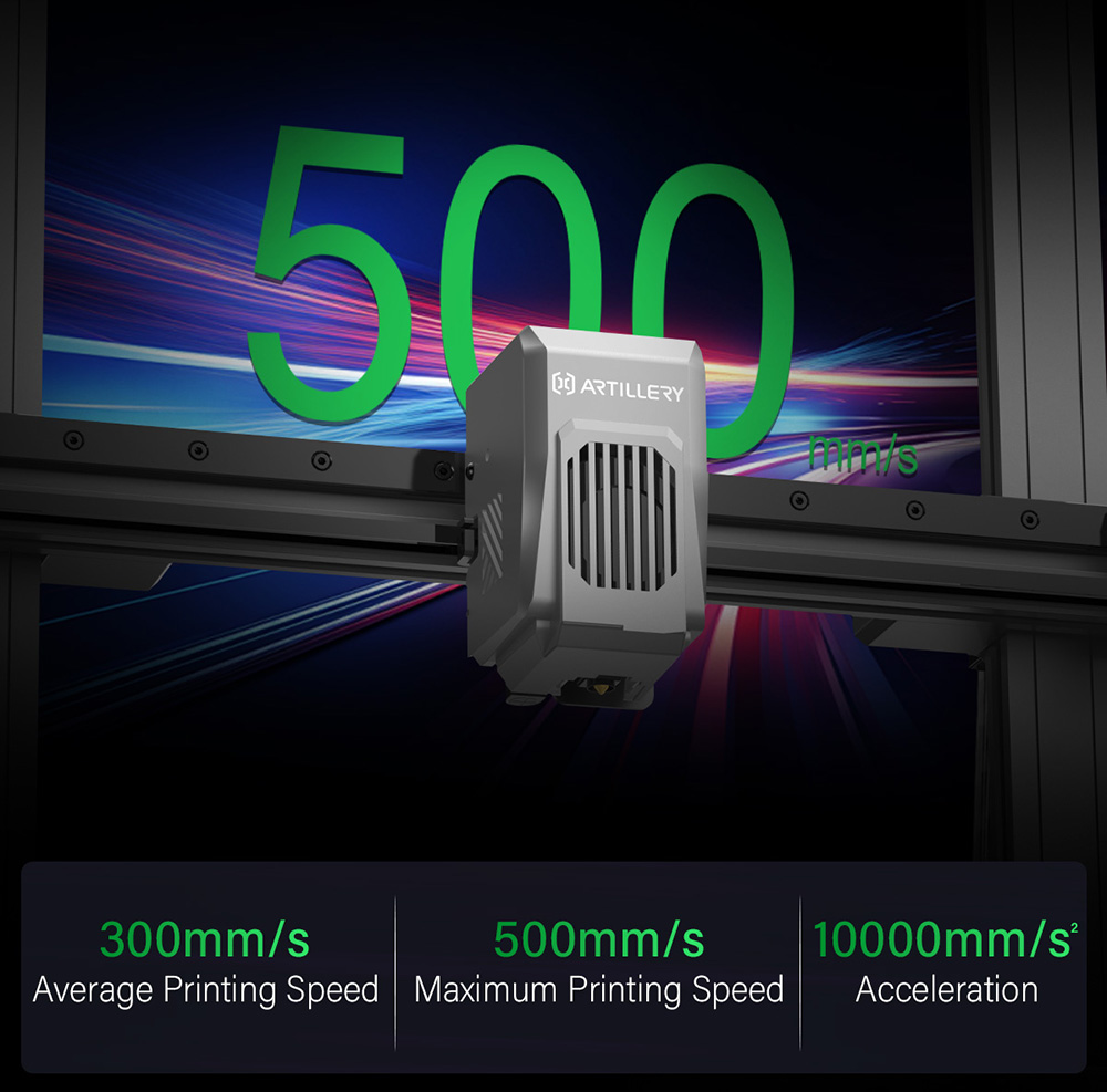 Artillery Sidewinder X4 Plus S1 3D Printer, 300*300*400mm, 500mm/s Print Speed, 300℃ High-temp Printing, XY-Metal Linear Guide Rail, Auto Levelling, 8000 rpm Efficient Cooling Fans