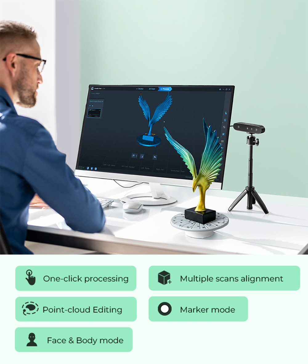 Creality CR-Scan Ferret SE 3D Scanner, Up to 30 fps Scan Speed, 0.1mm Accuracy, 24-bit Full-Color Scanning, Anti-Shake Tracking, 560x820mm Single Capture Range, 150x150mm Minimum Scanning