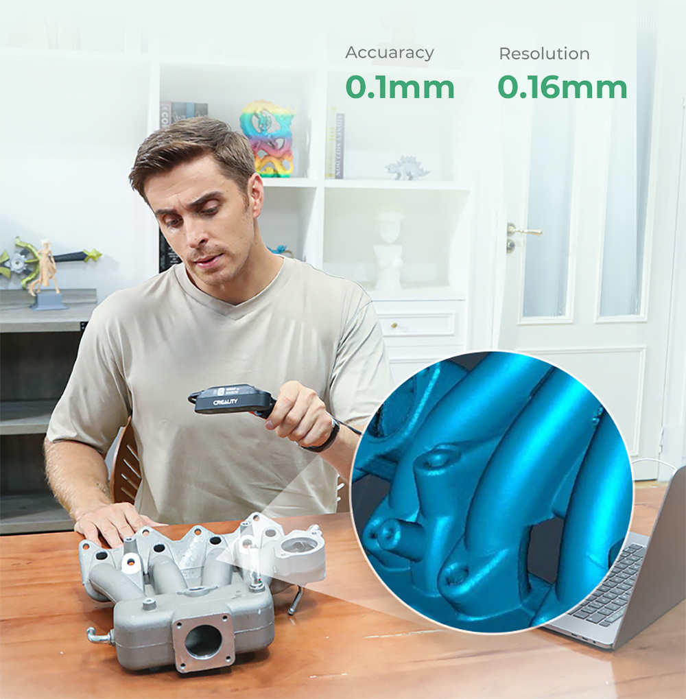 Creality CR-Scan Ferret SE 3D Scanner, Infrared Light Source, Up to 30 fps Scan Speed, 0.1mm Accuracy, 24-bit Full-Color Scanning, Anti-Shake Tracking, 560x820mm Single Capture Range, 150x150mm Minimum Scanning