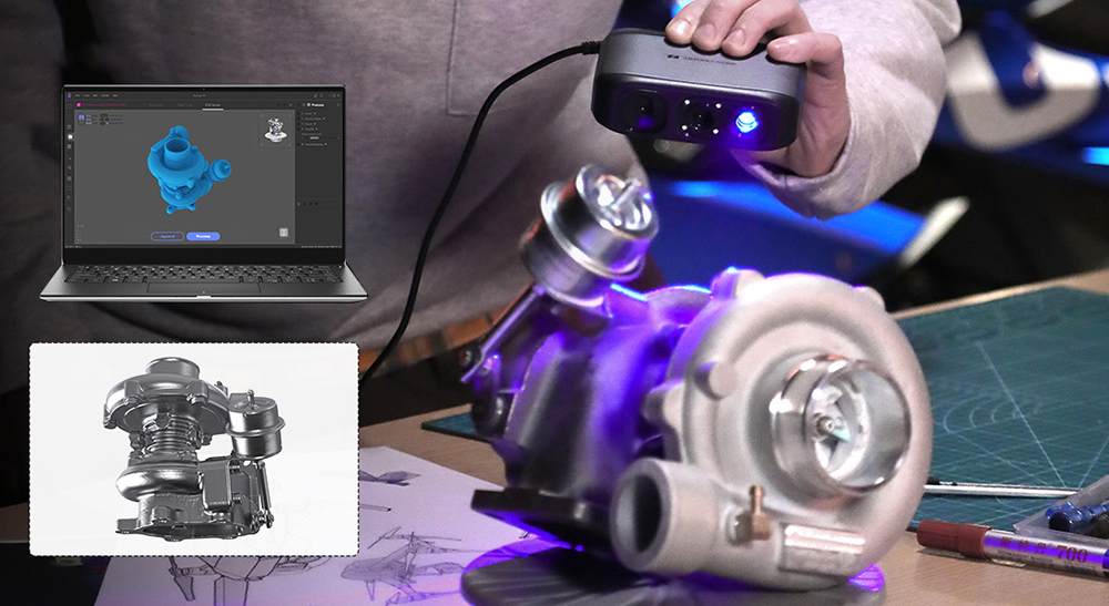 3DMakerpro Moose 3D Scanner, 0.03mm Accuracy, 0.07mm Resolution, Blue LED Light Source, 24-bit Color Camera, Al Visual Tracking, 10fps Frame Rate, Anti-Shake Lenses, Compatible with Windows/MacOS