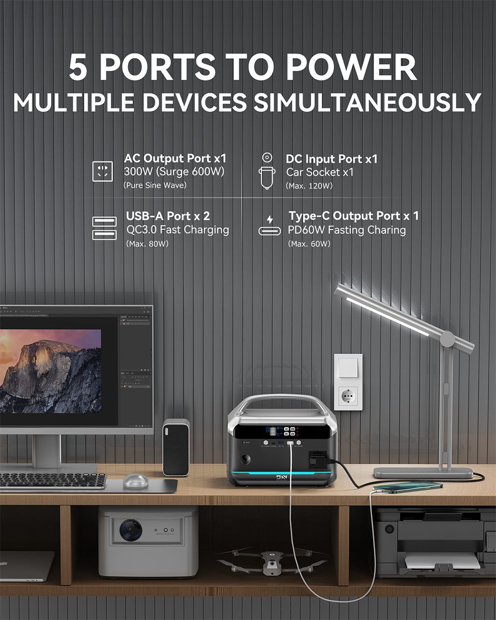 DaranEner NEO300 Portable Power Station, 300W 268.8Wh LiFePO4 Battery, USB-C PD60W