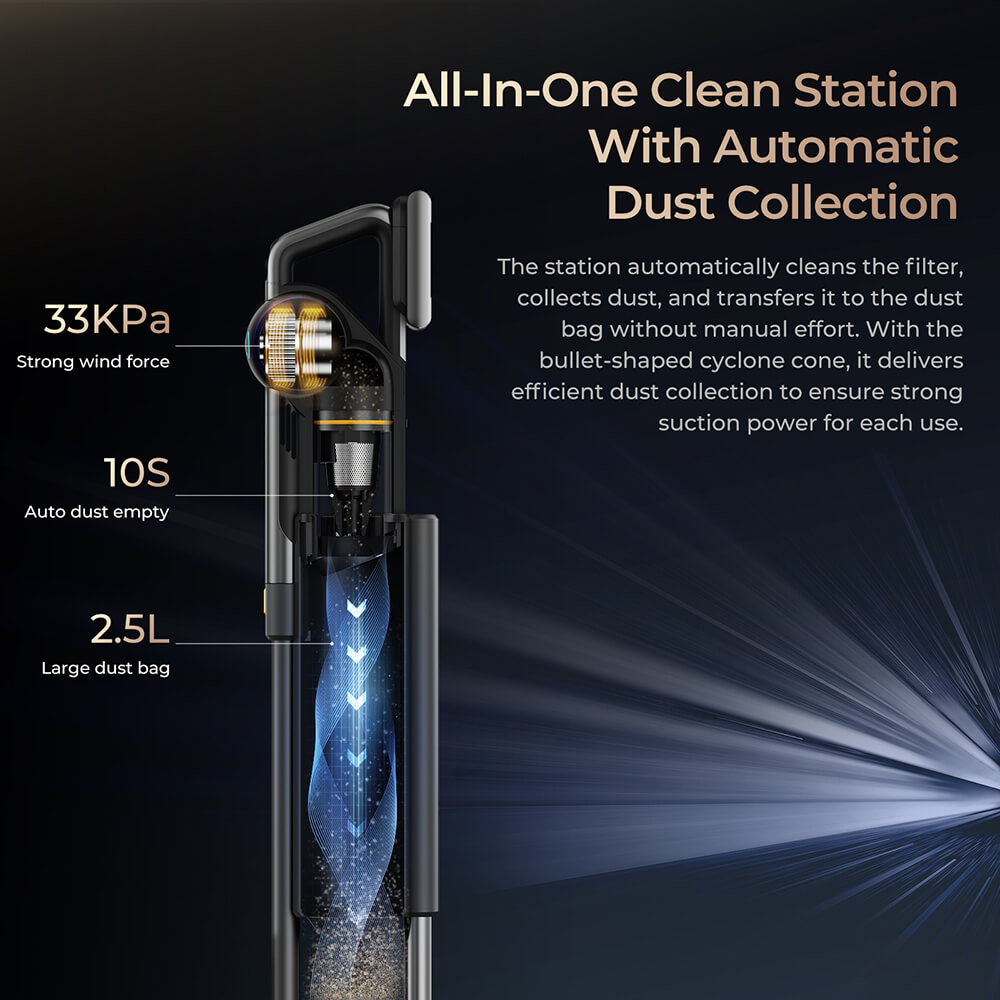 JIGOO V700 Cordless Vacuum Cleaner with 2.5 L Suction Station, Automatic Dust Emptying, 33KPa Suction Power, Anti-Tangle Brush, Dual LED Illumination, Up to 55 Minutes Runtime, Ideal for Hard Floor, Carpet, Pet