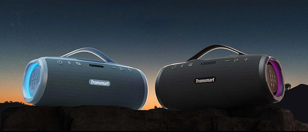 2pcs Tronsmart Mirtune S100 Portable Outdoor Speaker, Bluetooth 5.3, Customizable EQ, 50W Output, 20 Hours of Playtime, IPX7 Waterproof, Retractable Handle - Blue + Black