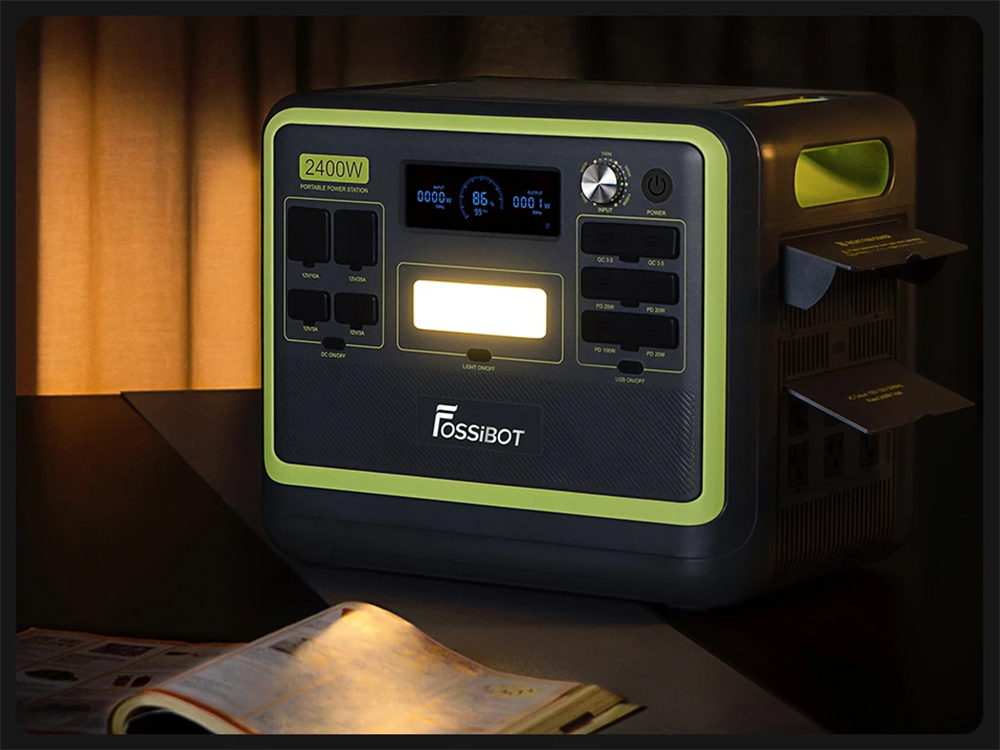 FOSSiBOT F2400 Portable Power Station Kit + FOSSiBOT SP200 18V 200W Foldable Solar Panel, 2048Wh/640000mAh LiFePO4 Battery, 2400W(4600W Peak) Solar Generator, 3xAC RV Car USB Type-C QC3.0 PD DC5521 Pure Sine Wave Full Outlets, 1.5 Hours Fast Charging