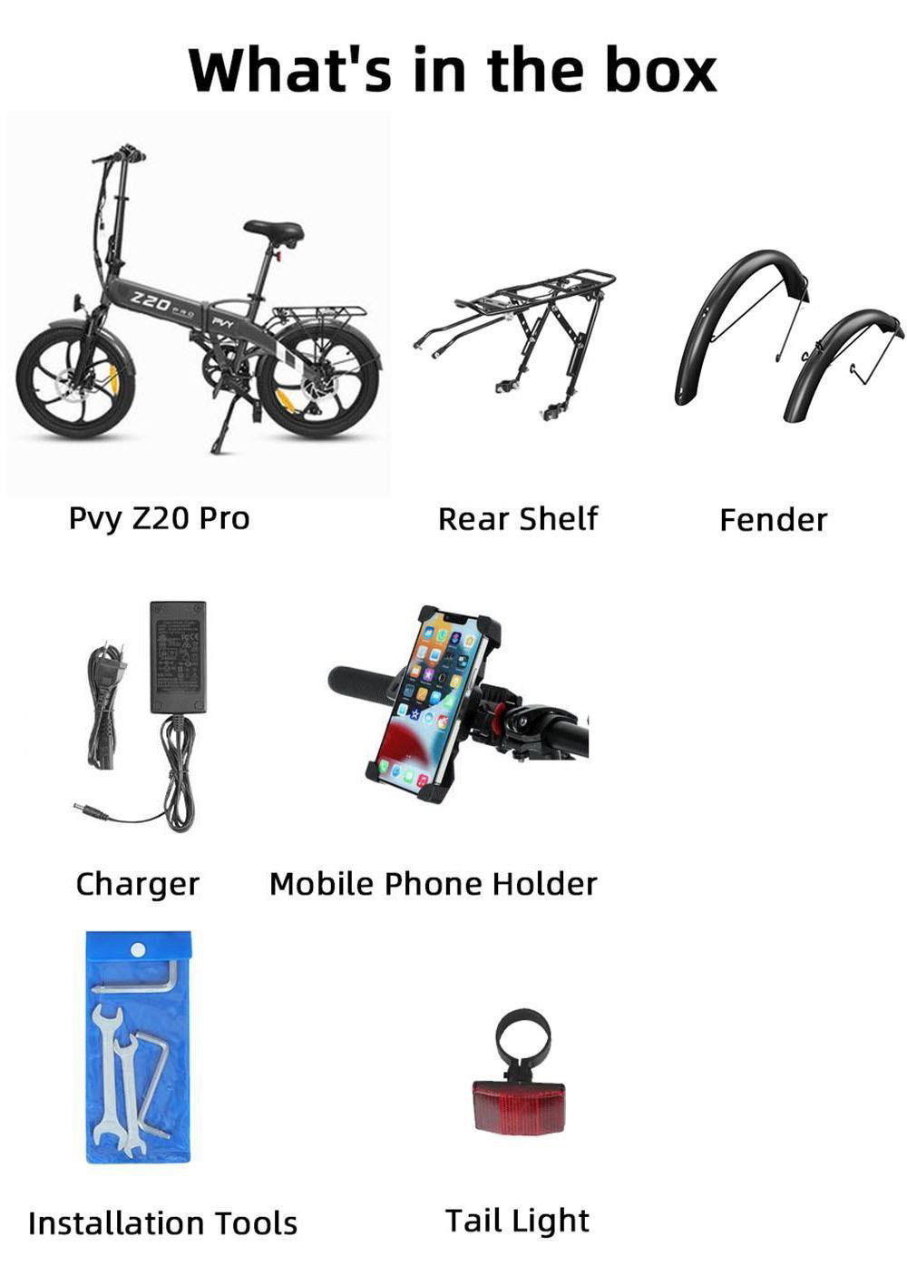 PVY Z20 Pro Folding Electric Bike 250W Hub Motor 25 km/h Max Speed 36V 10.4Ah Removable Battery 80-100km Range LCD Display - Grey