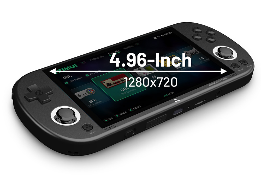 TRIMUI Smart Pro Gaming Handheld with 64GB TF Card, 12676 Games, 4.96in 720P IPS Screen, Linux OS, 1GB RAM/8GB Storage, 5 Hours Playtime - Black