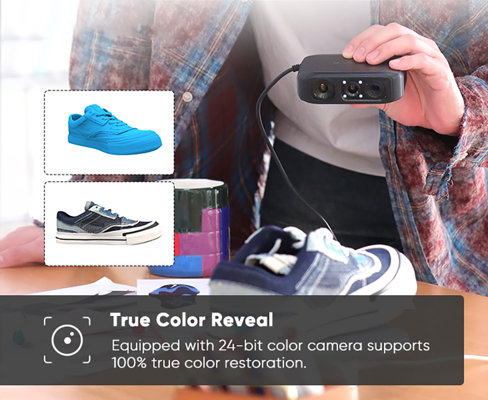 3DMakerpro Moose 3D Scanner, Al Visual Tracking, 0.03mm Accuracy, 0.07mm Resolution, Blue LED Light Source, 24-bit Color Camera, 10fps Frame Rate, Anti-Shake Lenses, Compatible with Windows/MacOS