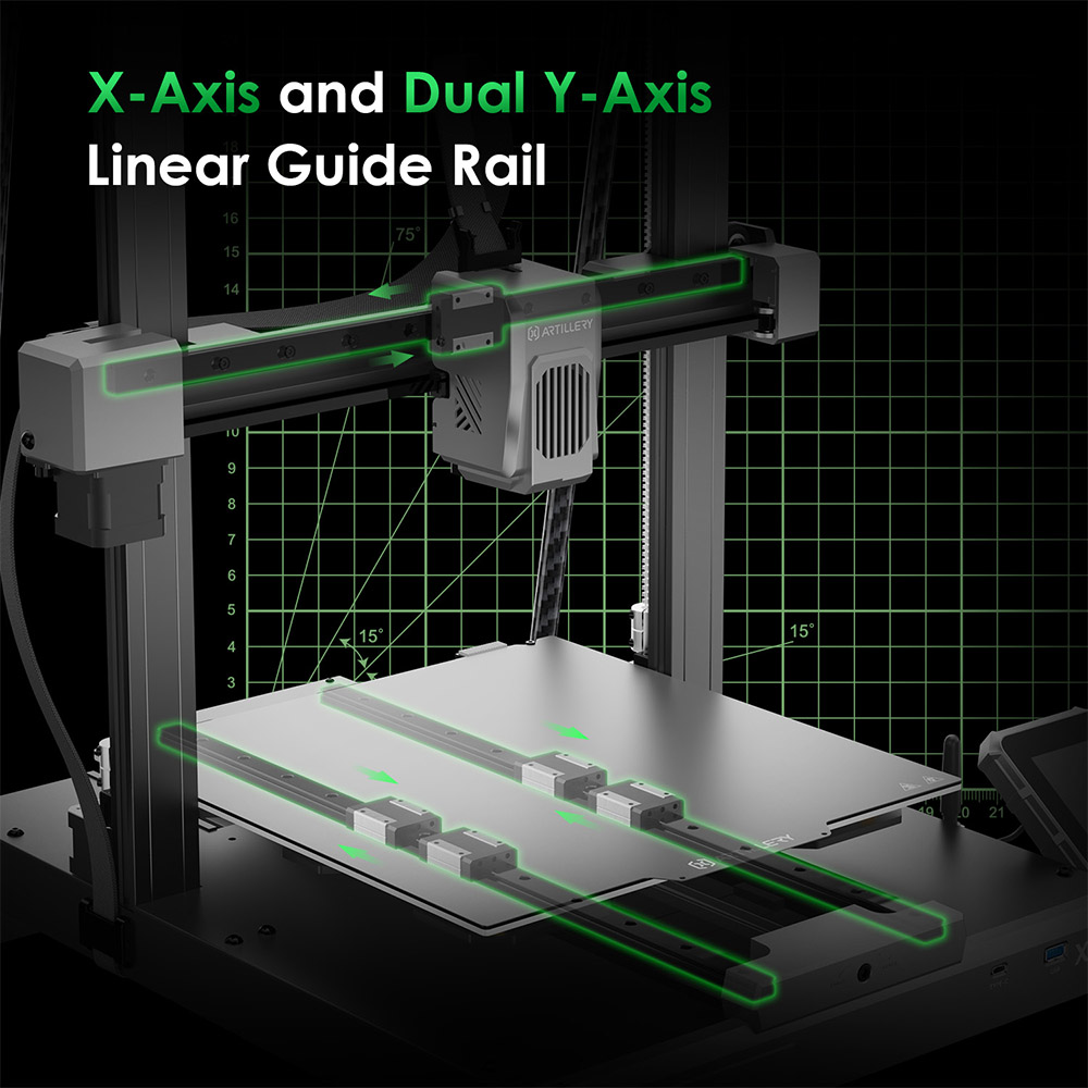 Artillery Sidewinder X4 Plus S1 3D Printer, 300*300*400mm, 500mm/s Print Speed, 300℃ High-temp Printing, XY-Metal Linear Guide Rail, Auto Levelling, 8000 rpm Efficient Cooling Fans