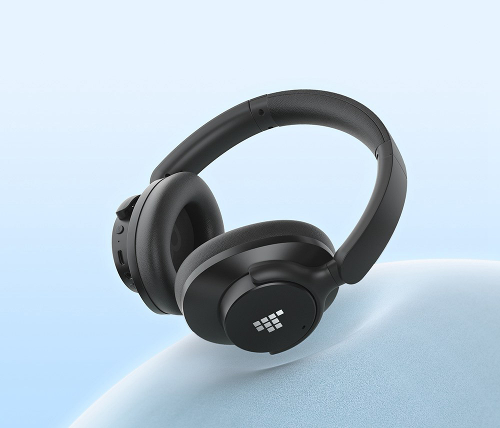 Tronsmart Sounfii Q20 ANC Bluetooth Headphones, 50 Hours Autonomy, 90° Swiveling Earpads, Pair with 2 Devices, Tronsmart App Control, Built-in Mic for Clear Calls, Active Noise Cancellation - Black