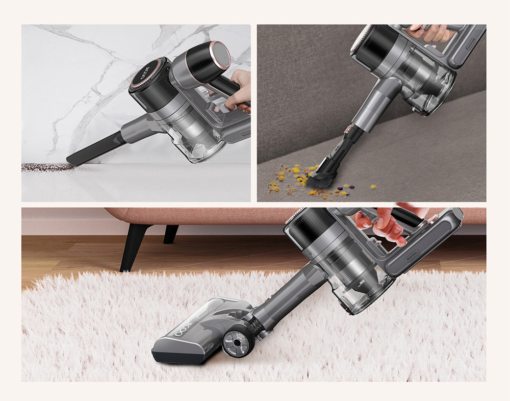 JIGOO C300 Cordless Vacuum Cleaner, 30KPa Suction, 400W Motor, 1.2L Dust Cup, 5-Stage Filtration, Up to 45 Mins Runtime, 7x2000mAh Removable Batteries, LED Touch Screen - Gold